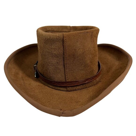 VTG Henschel Skully Western Suede Cowboy Hat Tooled Leather Buckle Band Size M - Picture 5 of 10